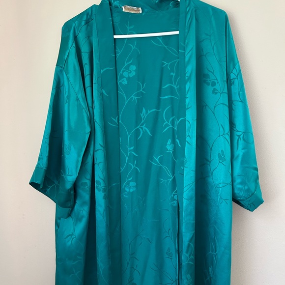 Vintage America Other - Vintage Women's Teal‎ Floral Kimono Robe One Size Long Sleeve